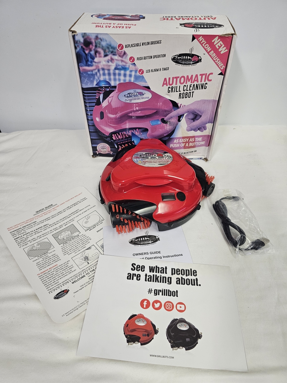 GRILLBOT Automatic Grill Cleaning Robot Nylon Brushes RED New Open Box
